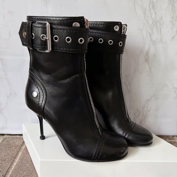 Alexander McQueen Biker Zipper Heeled Ankle Boots Black Leather EU 36 US 6 $1790 - Picture 5 of 13